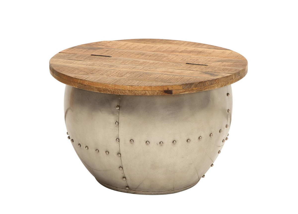 Table basse originale en bois et métal avec rangement