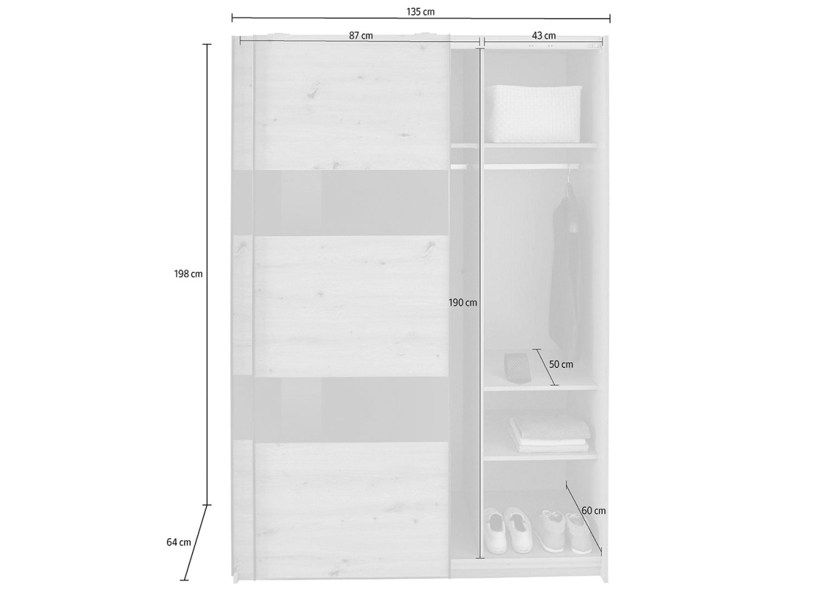 Armoire 2 portes coulissantes 135 cm - Lingère / Dressing / Rangement Altona