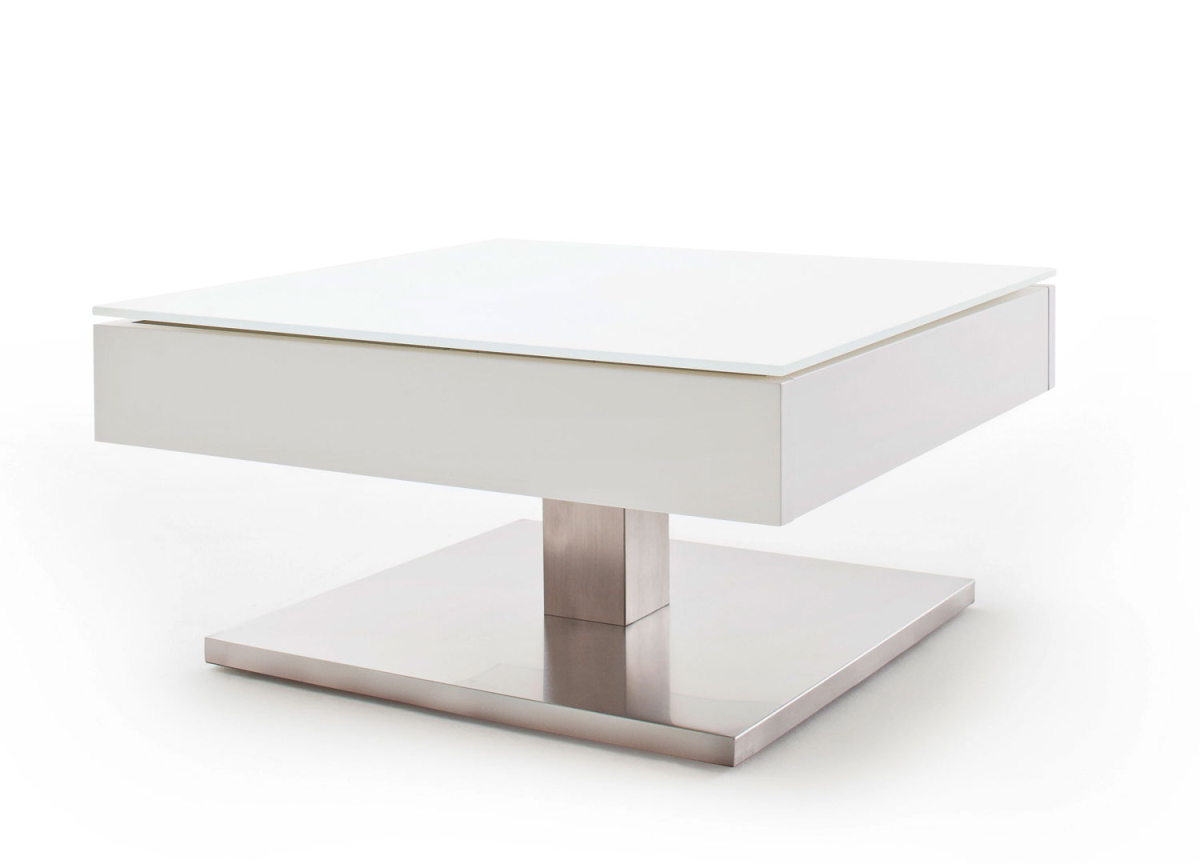 Table Basse Blanche Pied en Acier & Plateau Rotatif