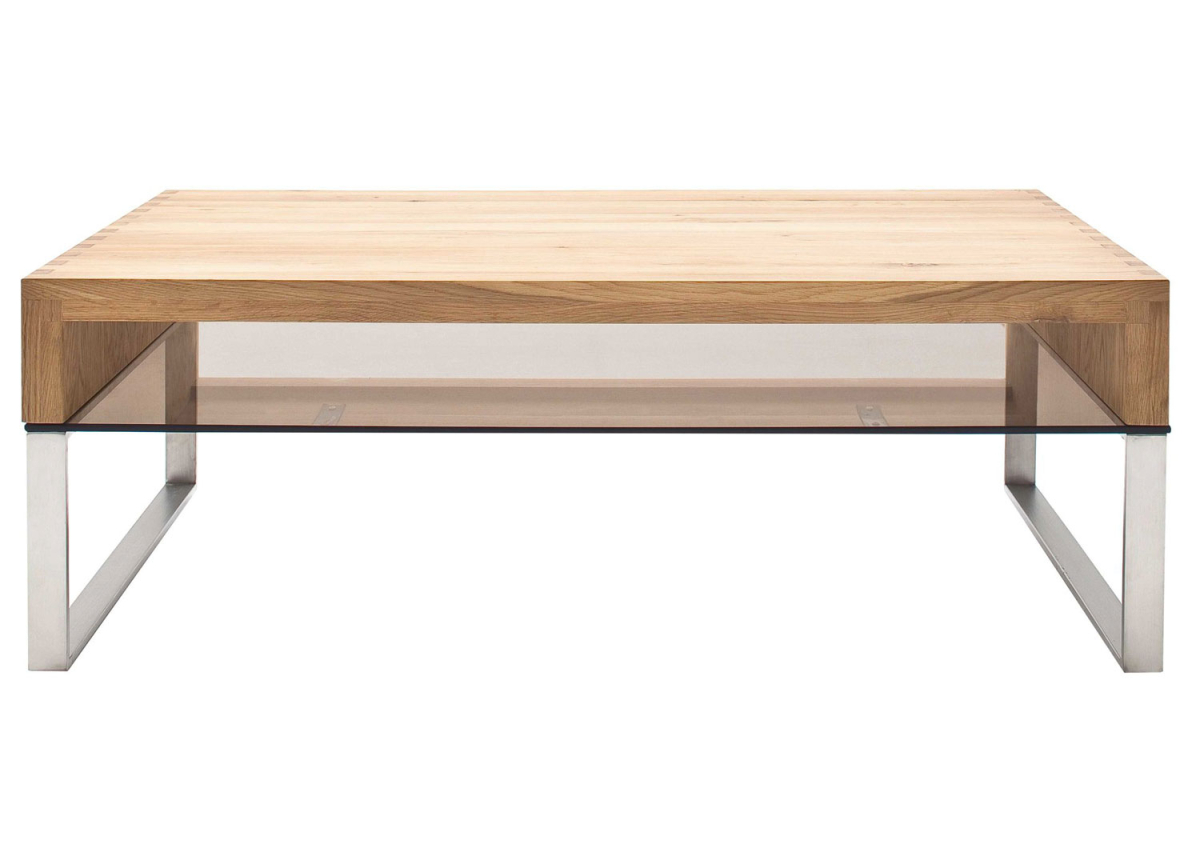 Table Basse de Salon en Bois Verre et Acier Brossé