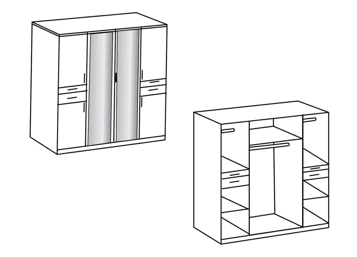 Armoire 6 portes - Double miroir / Lingère / Dressing / Tiroirs Koblenz