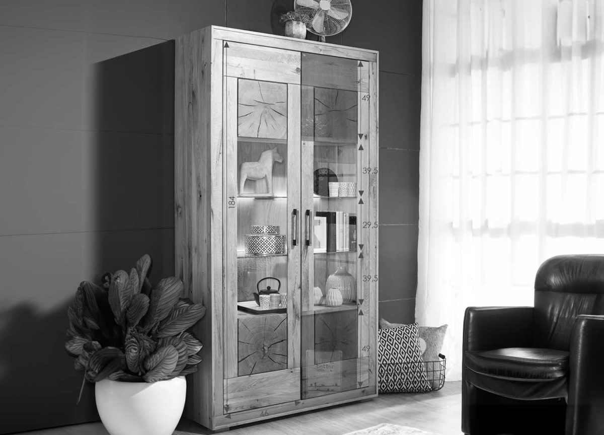 Vitrine Moderne en Chêne Massif 2 Portes