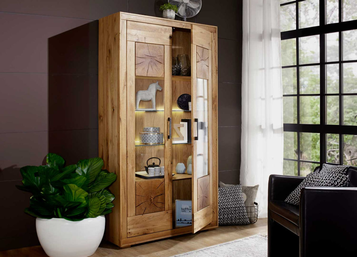 Meuble vitrine contemporaine en bois massif