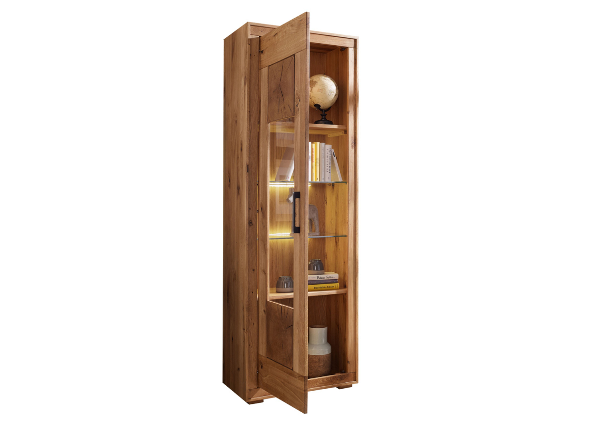 Grande vitrine en chêne sauvage avec une porte vitrée