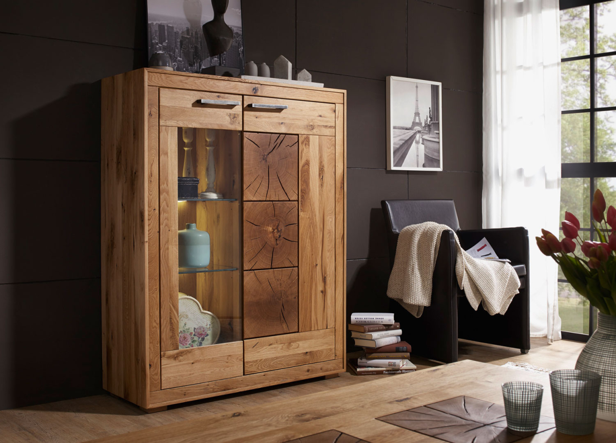 Meuble vitrine 2 portes en chêne