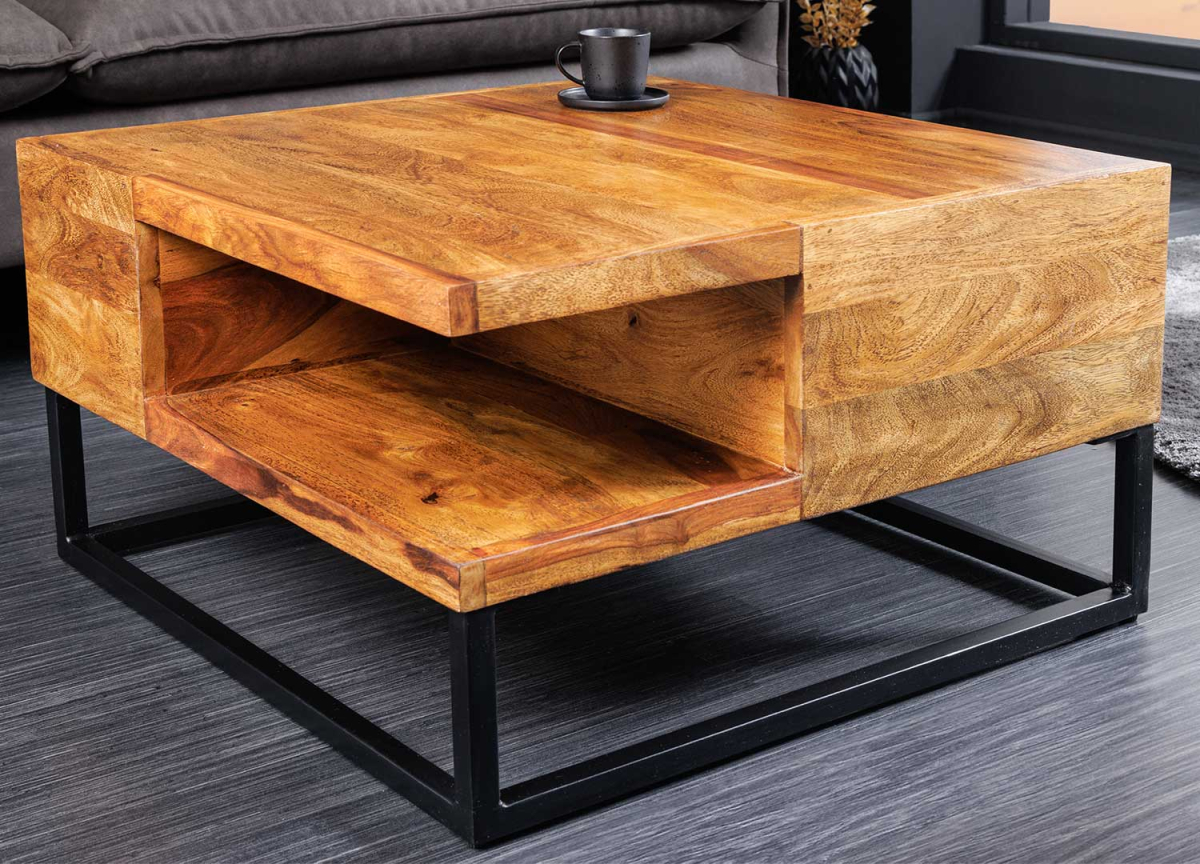 Table basse style industriel en bois et métal