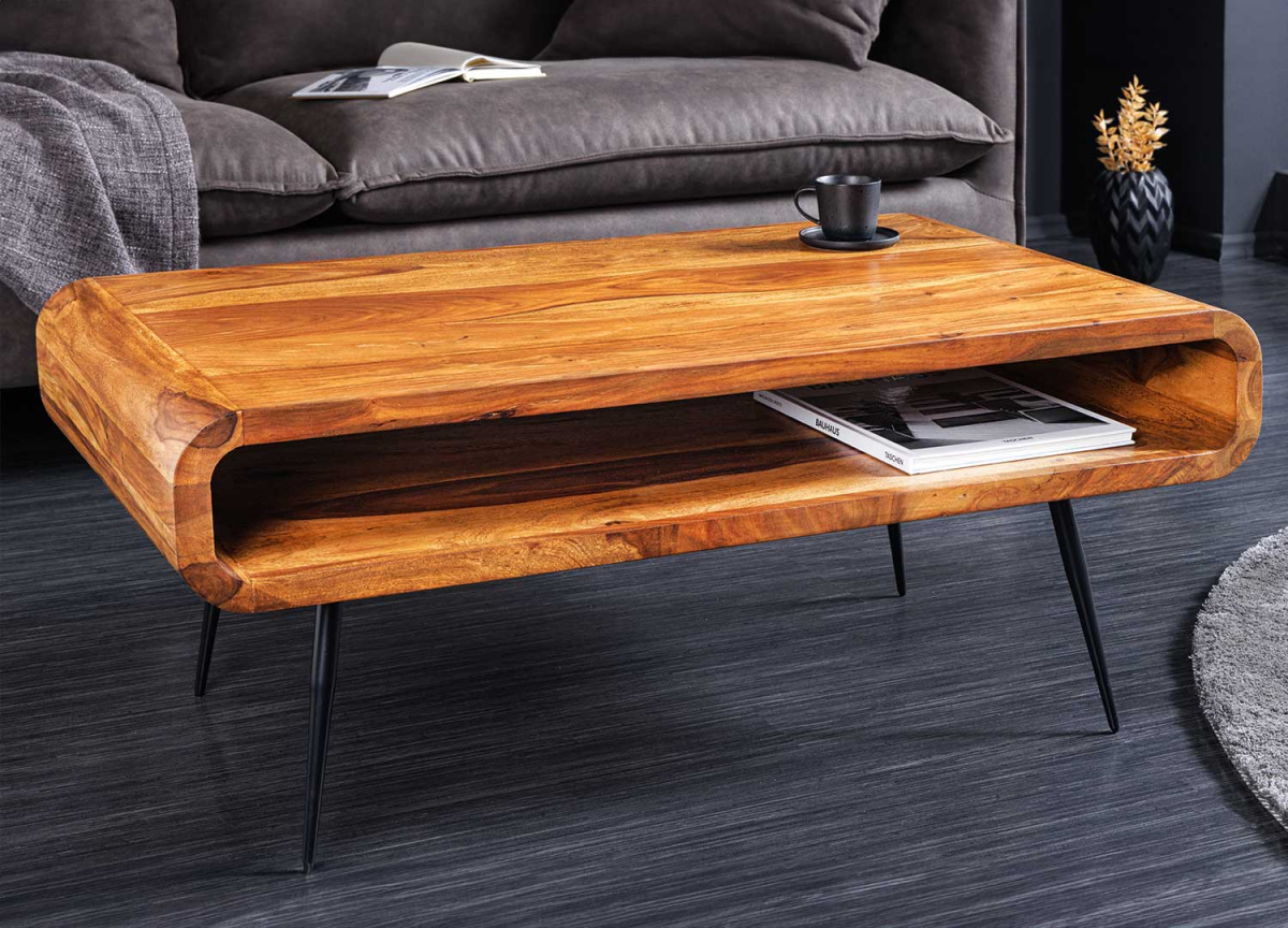 Table basse rétro vintage en bois massif et métal