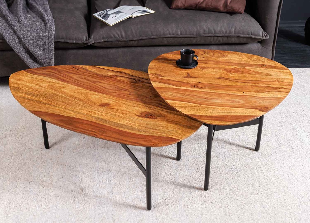Table basse gigogne galet bois et métal