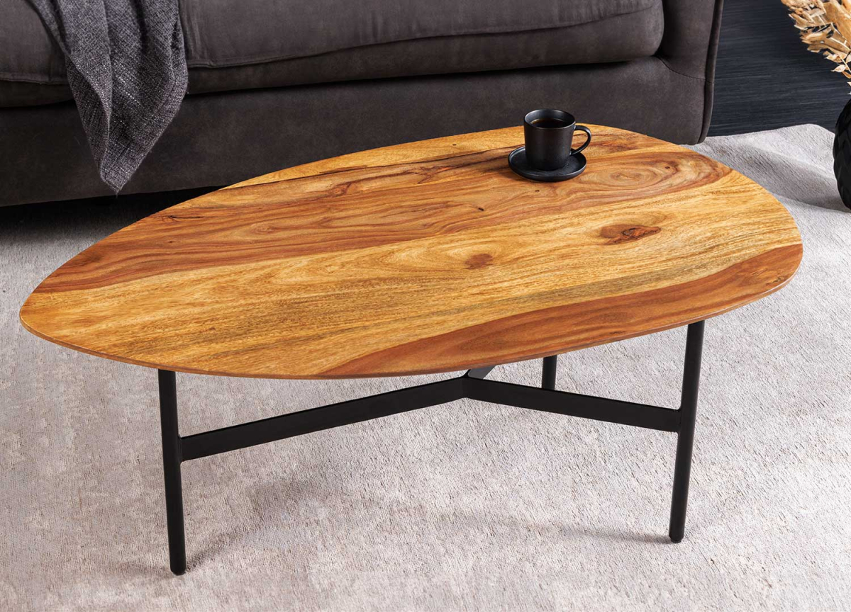 Table basse galet bois et métal
