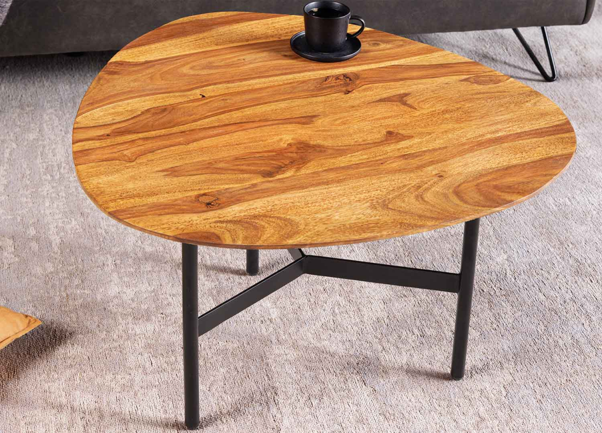 Table basse galet moderne bois et métal