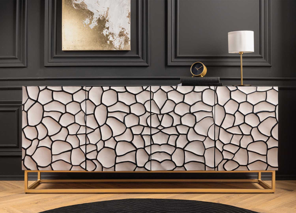 Buffet Long Noir et Blanc en Bois Massif