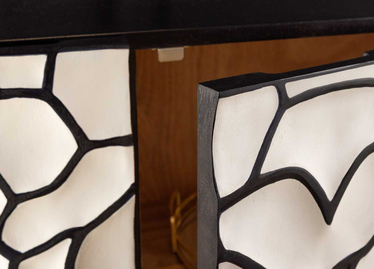 Buffet Haut Noir Blanc et Doré en Bois et Métal