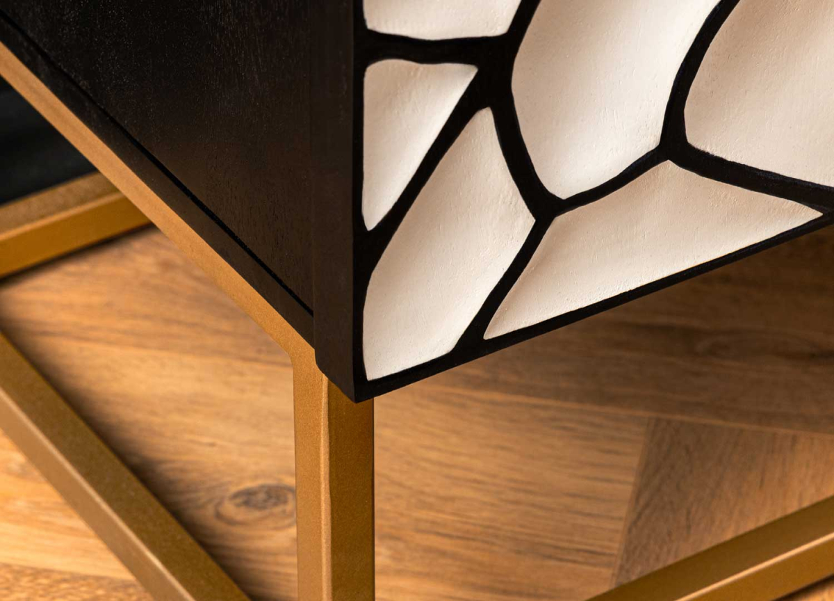 Buffet Haut Noir Blanc et Doré en Bois et Métal