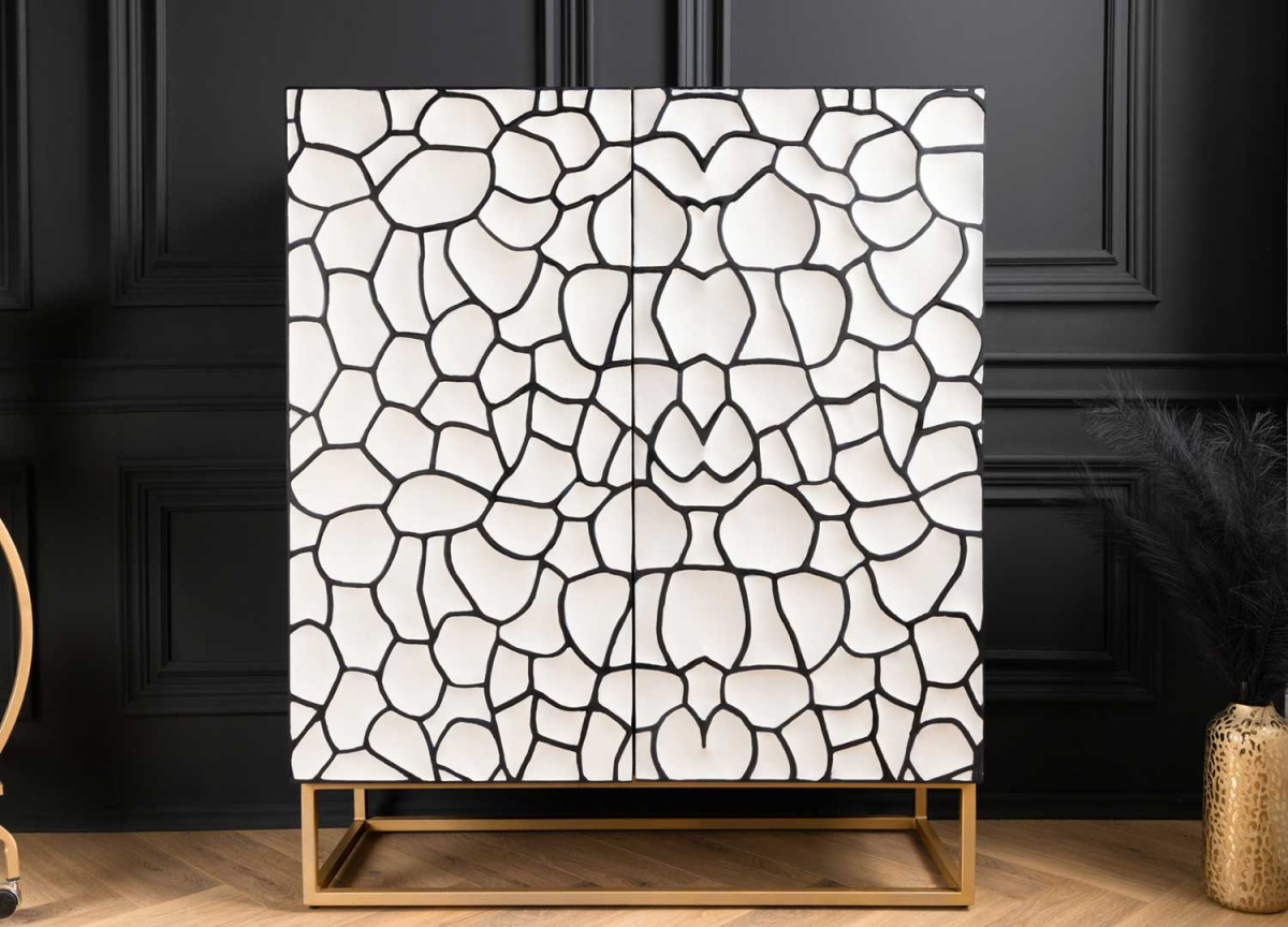 Bahut design noir et blanc avec socle en métal doré