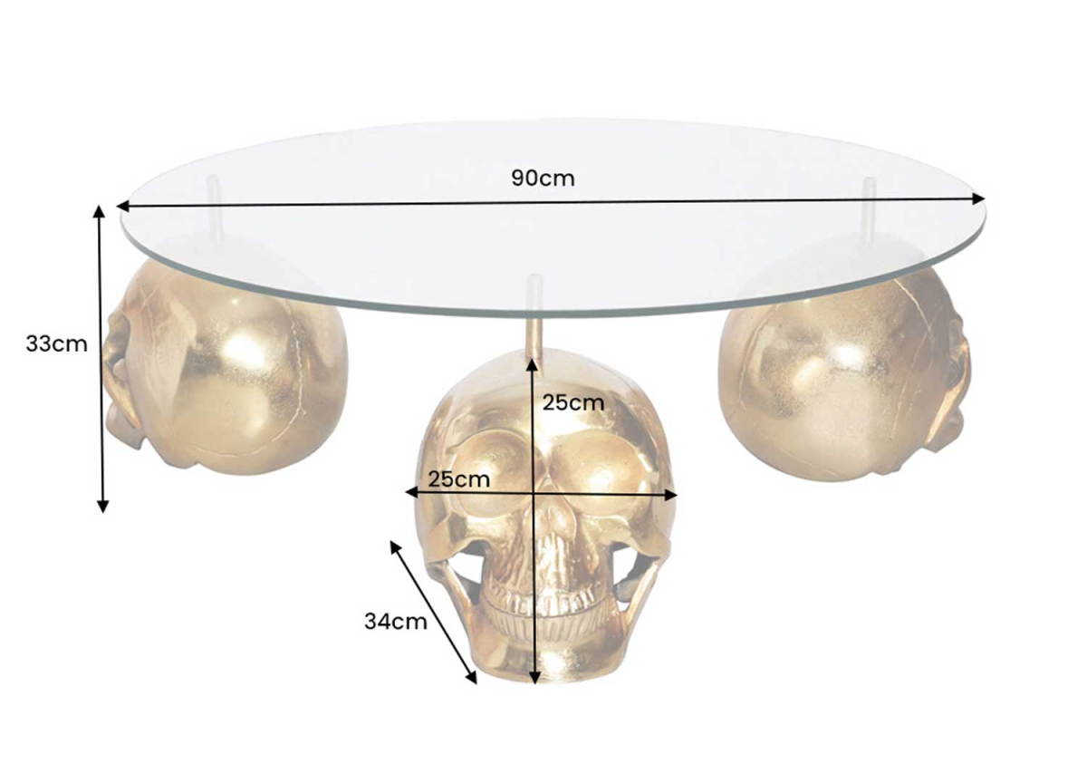 Table Basse Ronde Originale avec Crânes Dorés