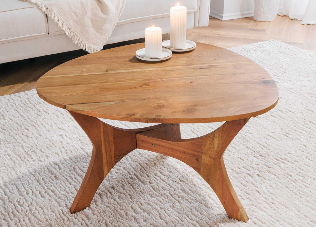 Table basse triangulaire moderne en bois massif d'acacia