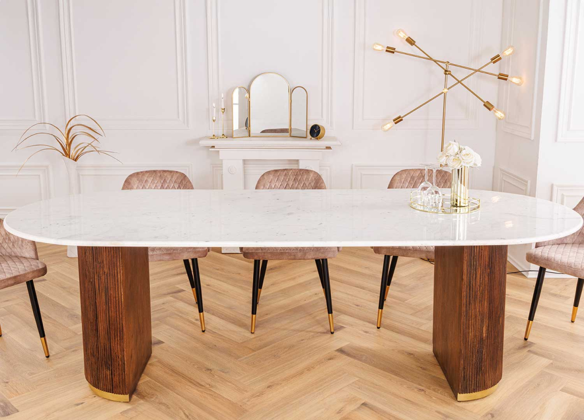 Table à manger rétro marbre et bois massif Gatsby