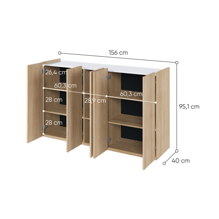 Buffet Moderne Bois et Blanc avec LED