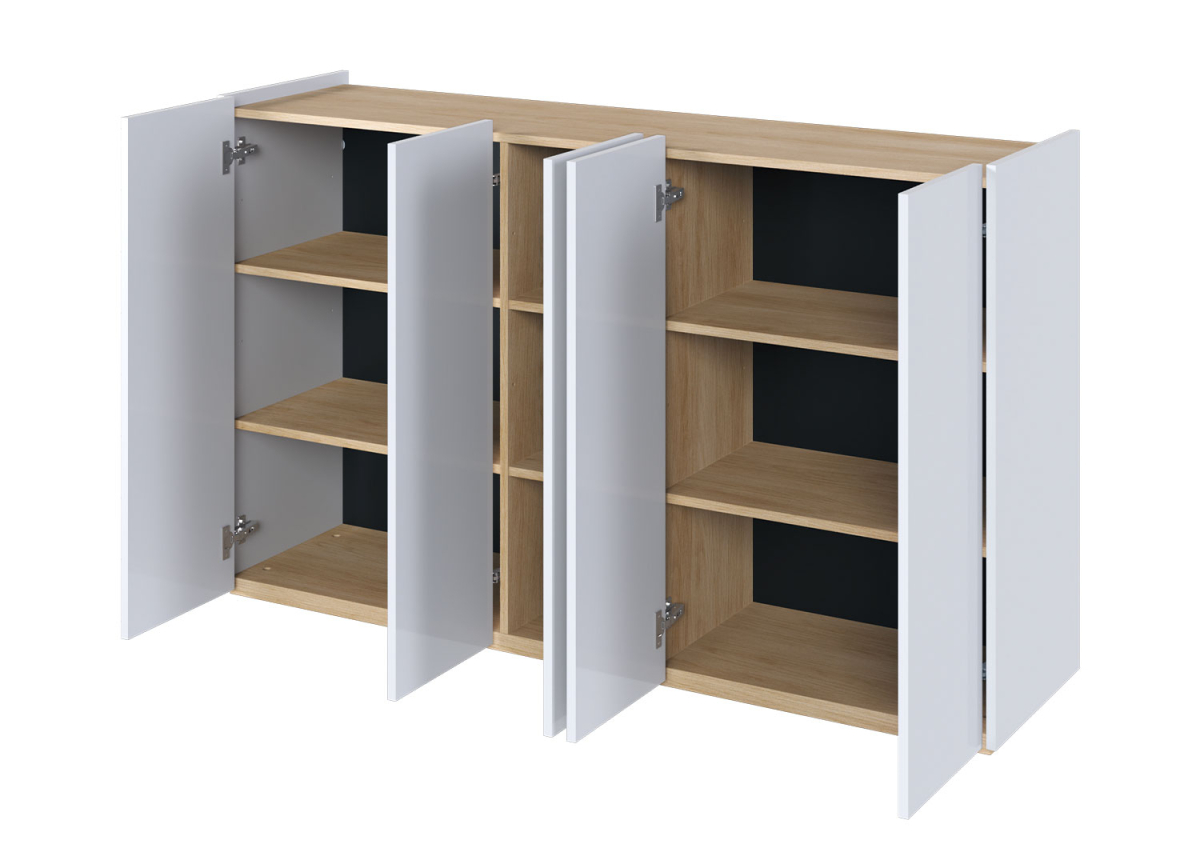 Buffet 5 Portes Blanc Brillant et Bois
