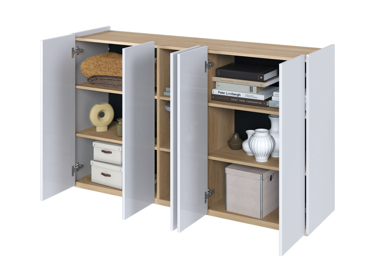 Buffet 5 Portes Blanc Brillant et Bois