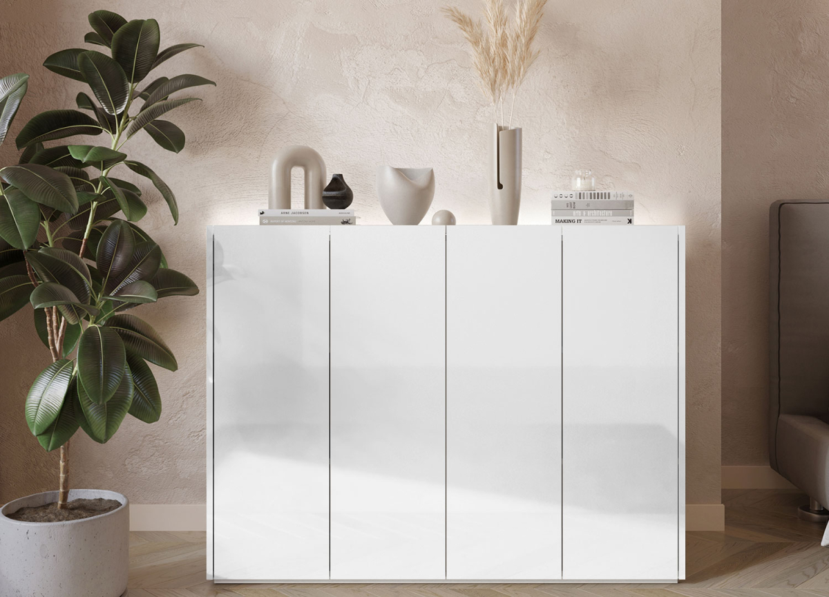 Meuble Buffet 4 Portes Blanc et Bois