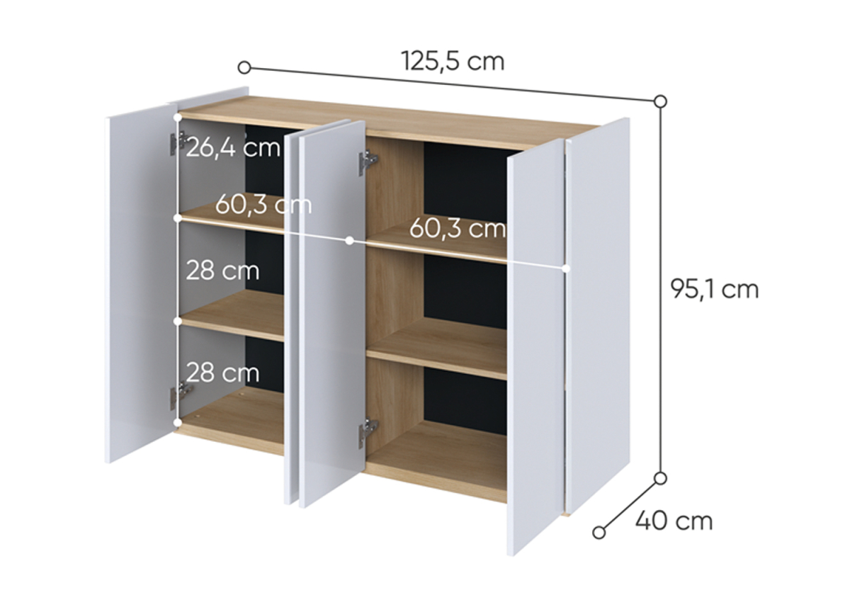 Meuble Buffet 4 Portes Blanc et Bois