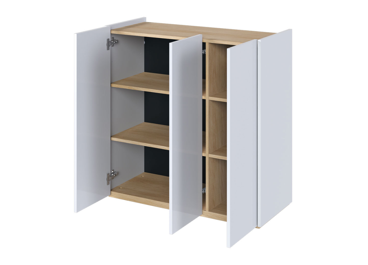 Meuble de Rangement Blanc Laqué Brillant et Bois