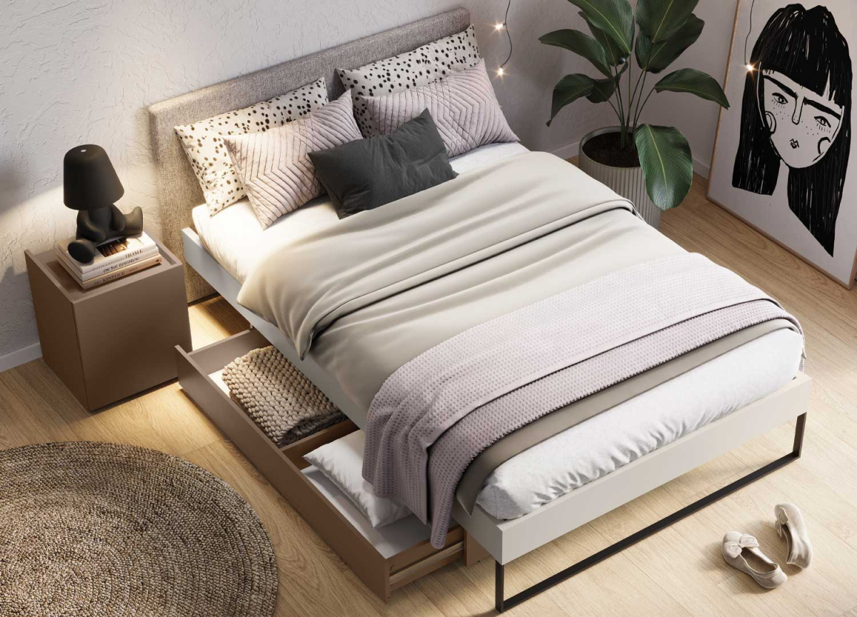 Lit couchage 90 x 200 cm avec sommier intégré