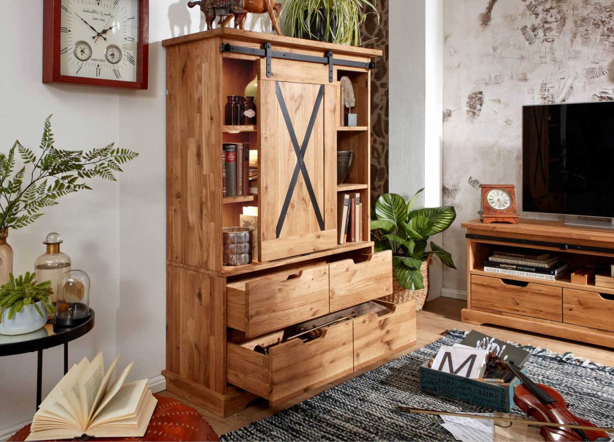 Buffet bibliothèque en bois massif