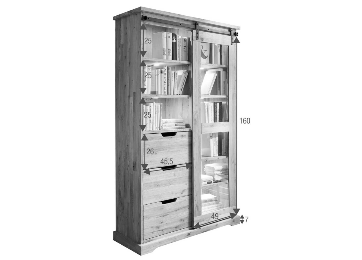 Vitrine Rustique avec Tiroirs et Porte Vitrée