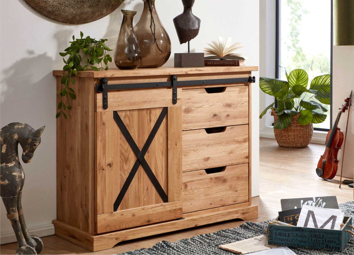 Meuble commode bois massif et métal noir