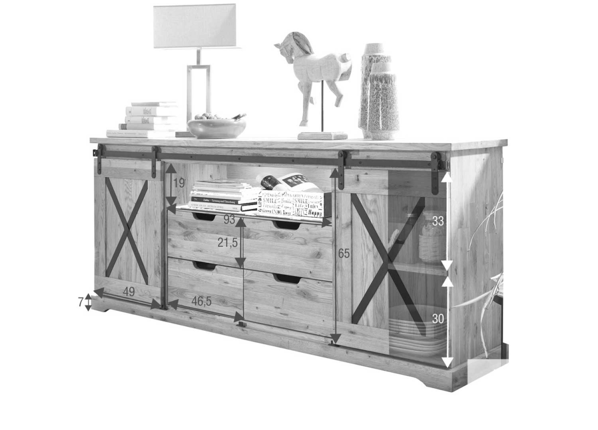 Buffet Portes Coulissantes en Bois Massif et Métal