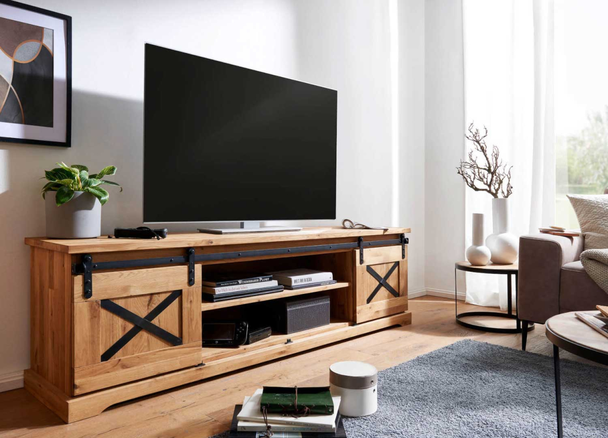 Meuble télé bois massif et métal