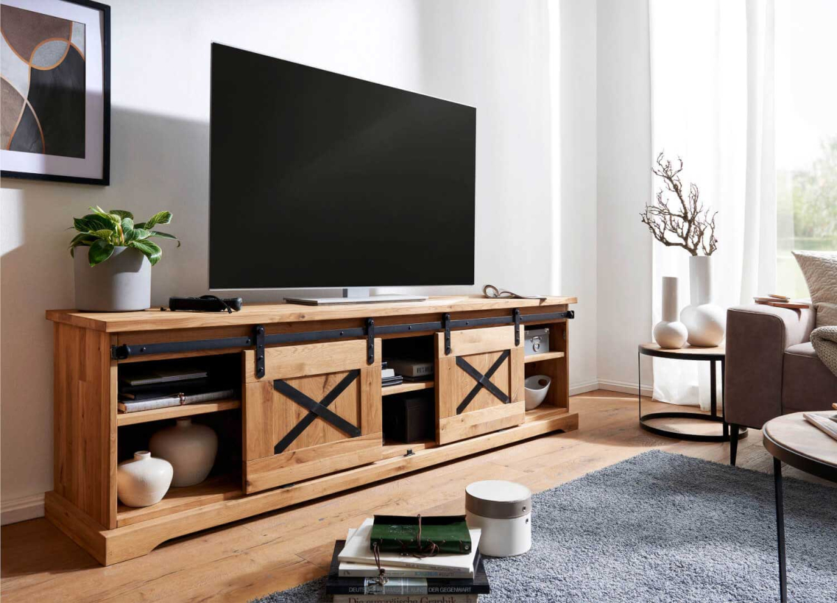 Meuble tv rustique en chêne avec portes coulissantes