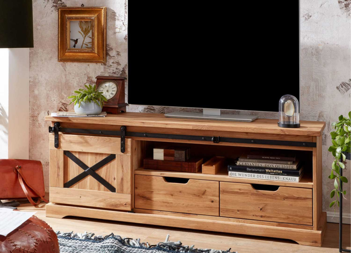 Meuble tv en chêne rustique avec porte coulissante