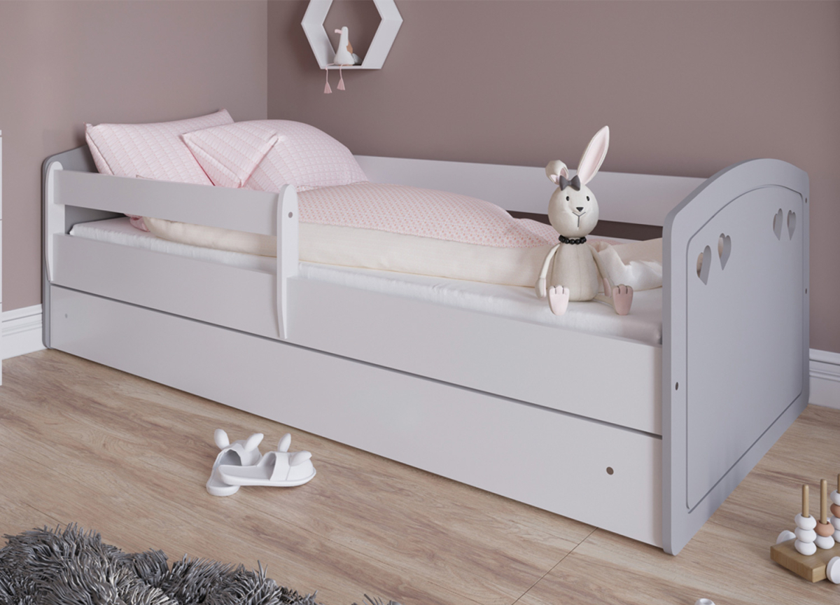 Lit enfant avec matelas et sommier gris et blanc Léonie
