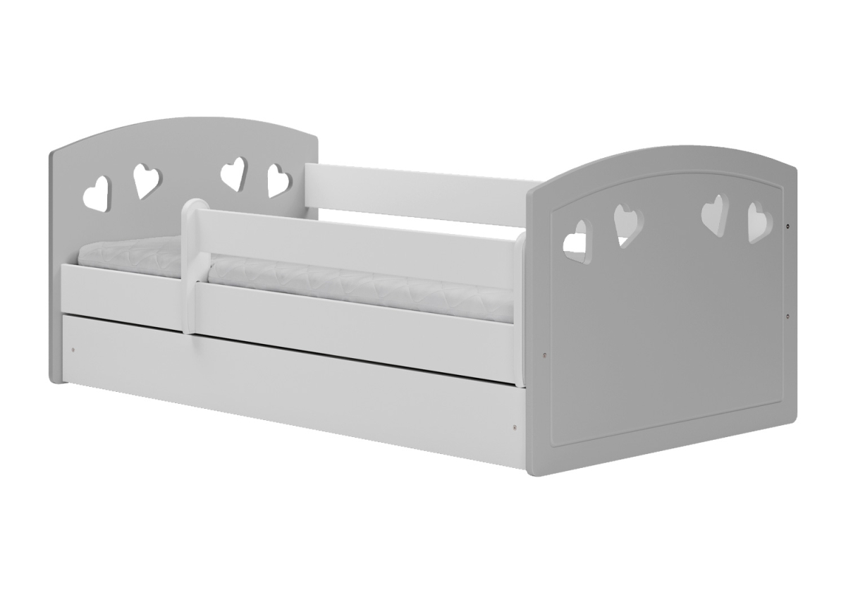 Lit enfant avec matelas et sommier gris et blanc Léonie