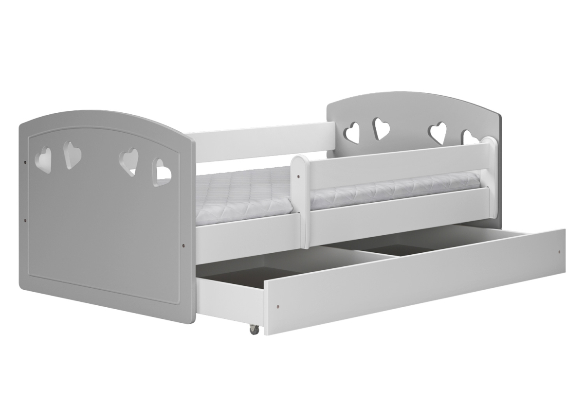 Lit enfant avec matelas et sommier gris et blanc Léonie