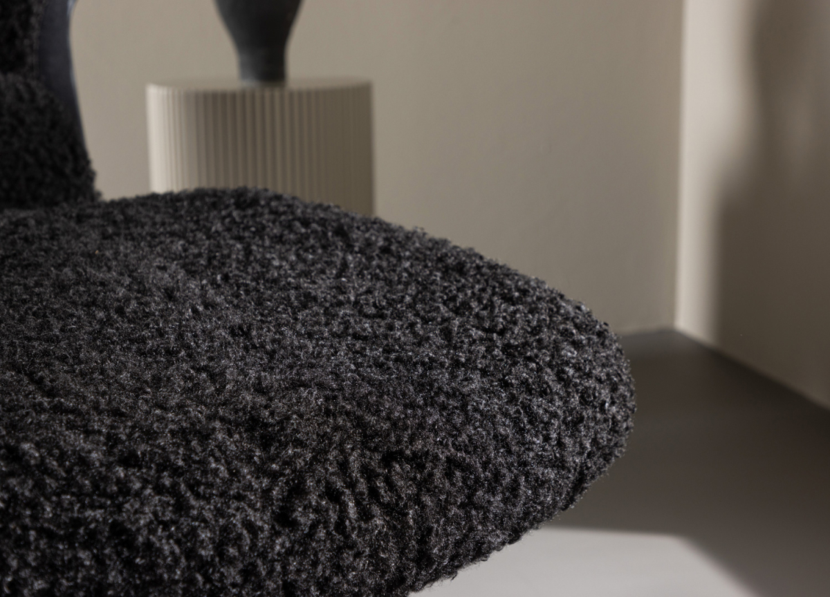 Fauteuil avec Repose-pieds en Tissu Bouclé Noir