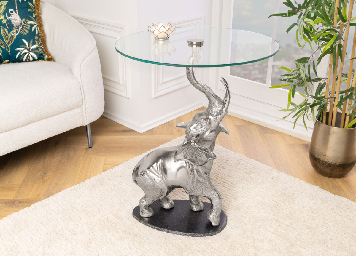 Table d'appoint originale éléphant argenté