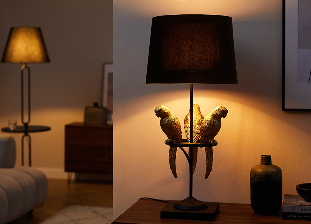 Lampe Design avec 3 Perroquets Dorés