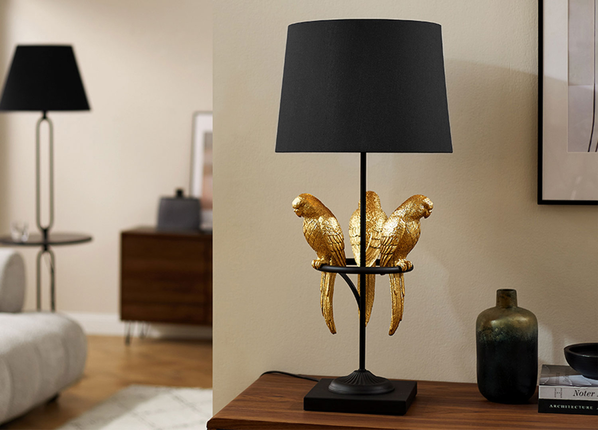 Lampe design perroquets dorés