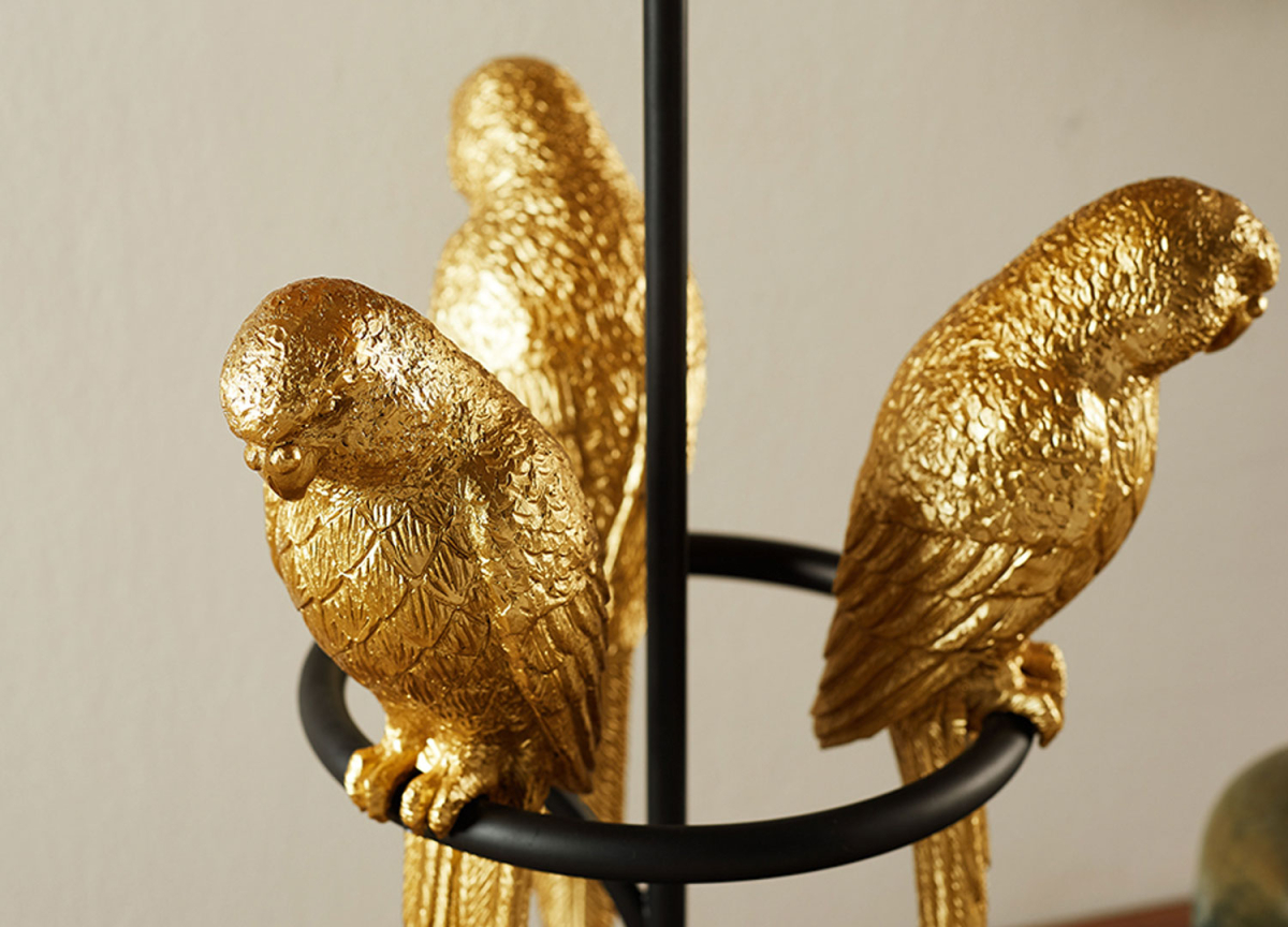Lampe Design avec 3 Perroquets Dorés
