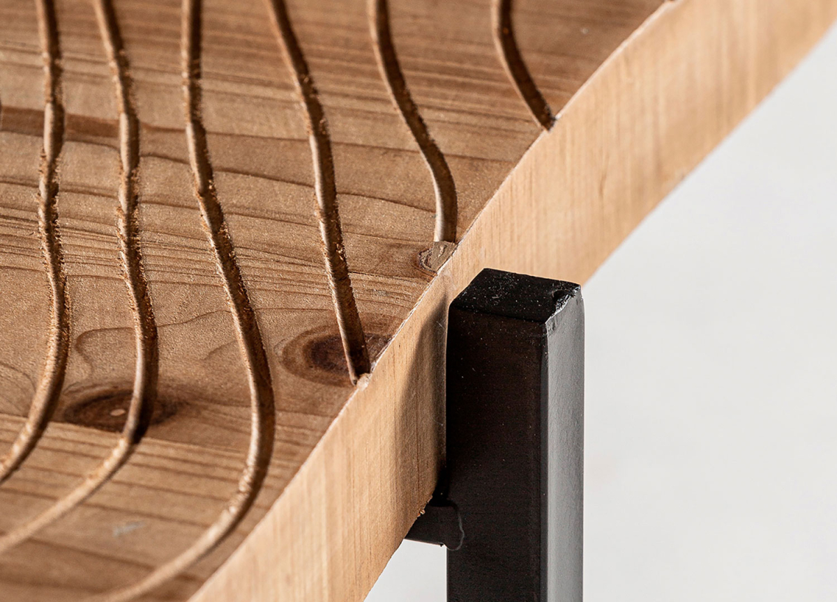Table Basse Bois Brut et Métal Noir 83x74 cm