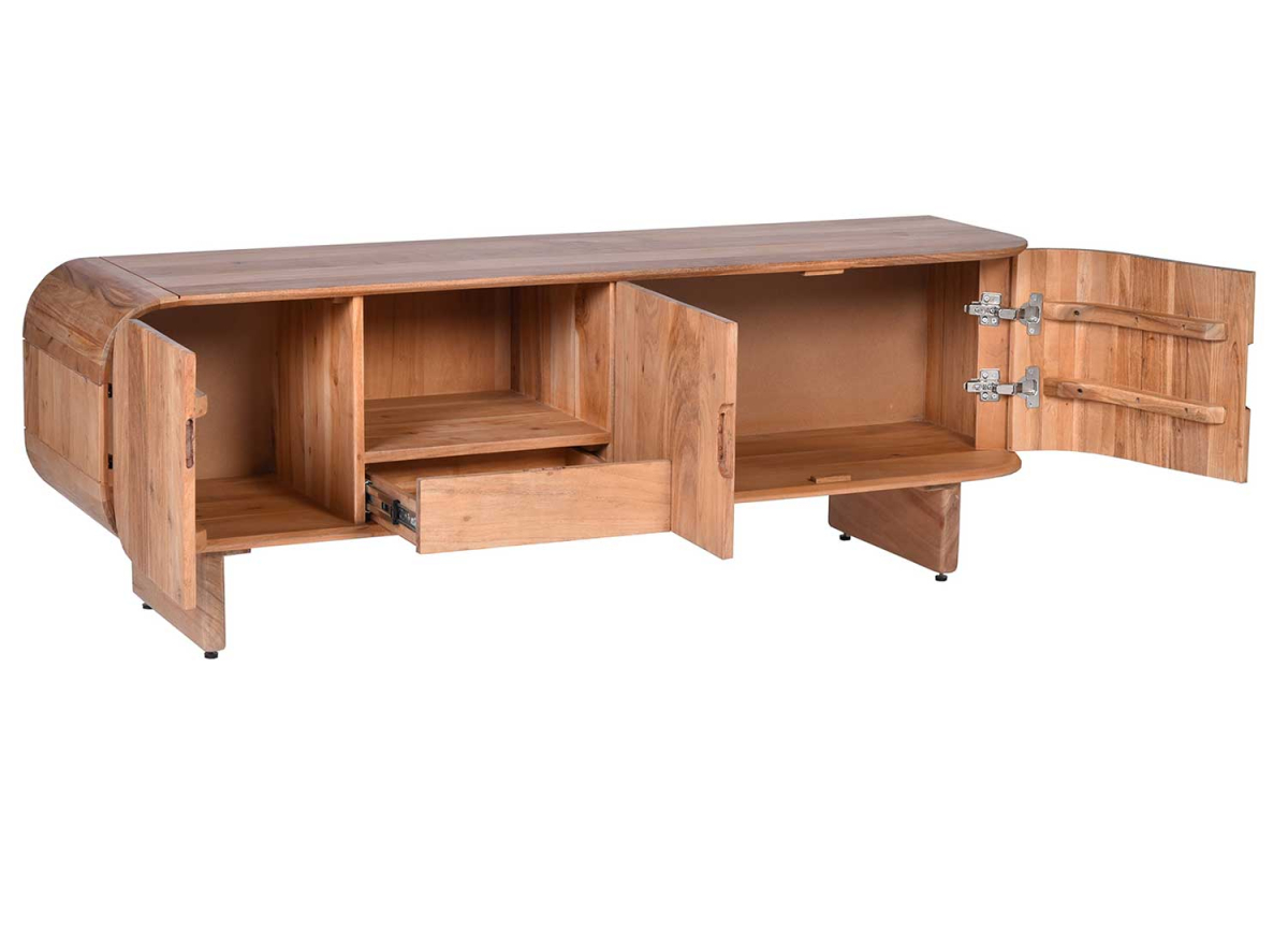 Banc tv 3 portes 1 tiroirs en bois d'acacia