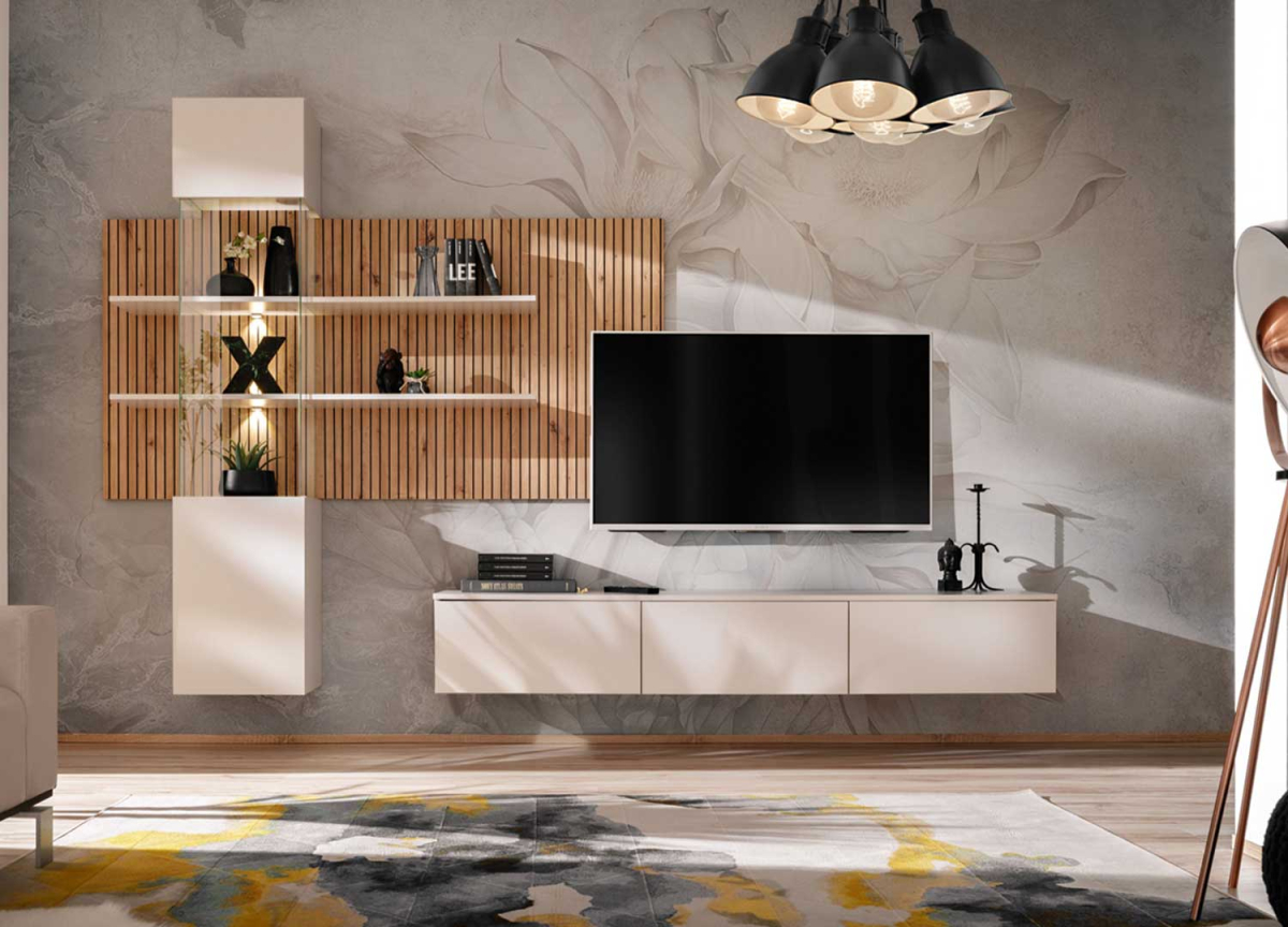 Ensemble TV Mural | Cachemire et Chêne
