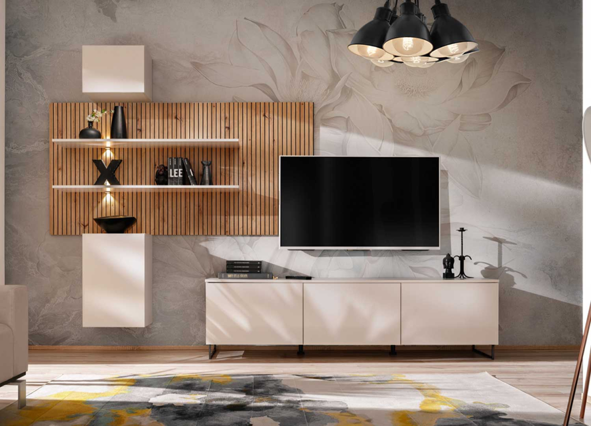 Ensemble TV Moderne | Vitrine, Panneau Mural avec LED