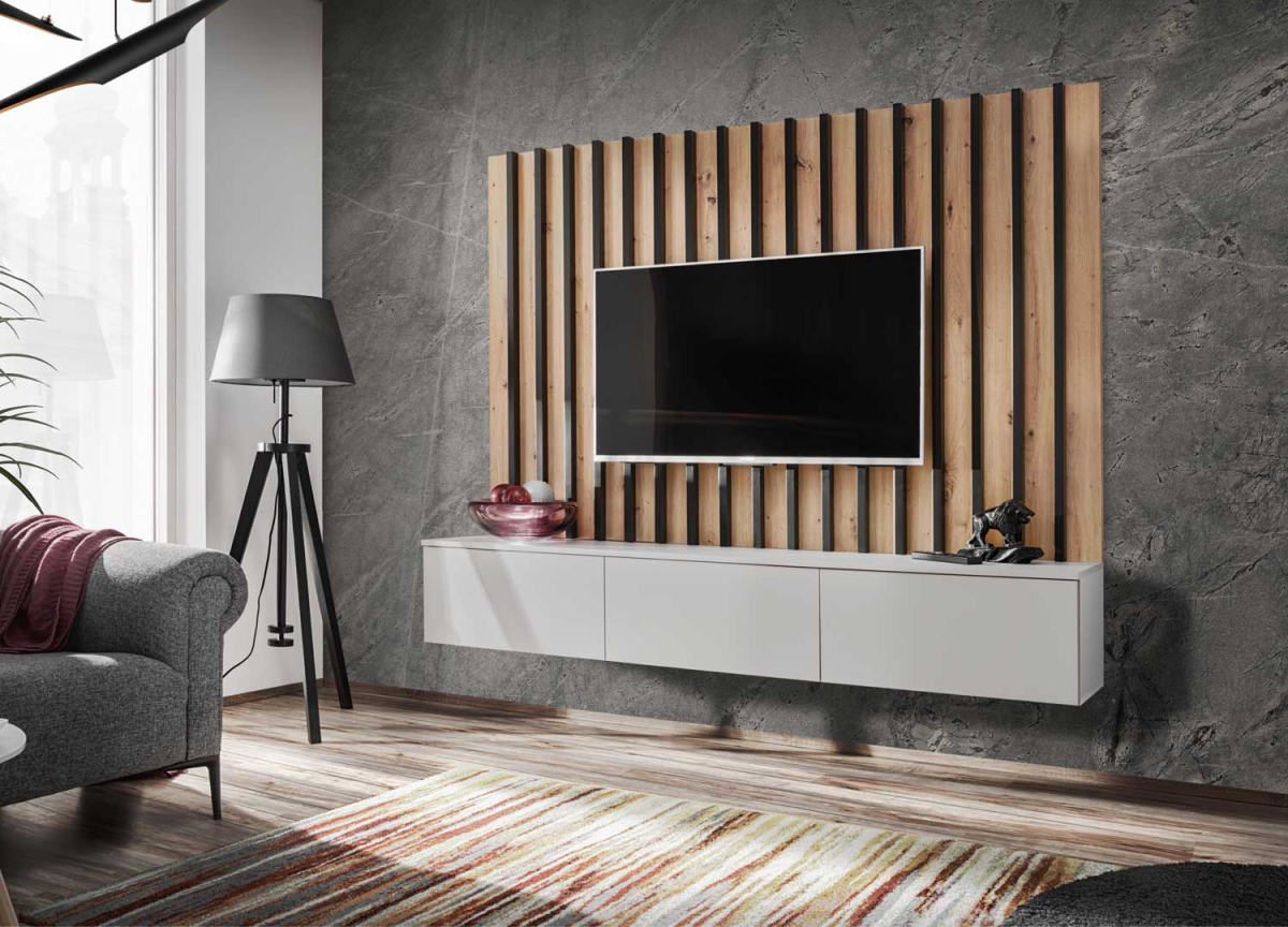Ensemble TV mural bois noir et gris perle