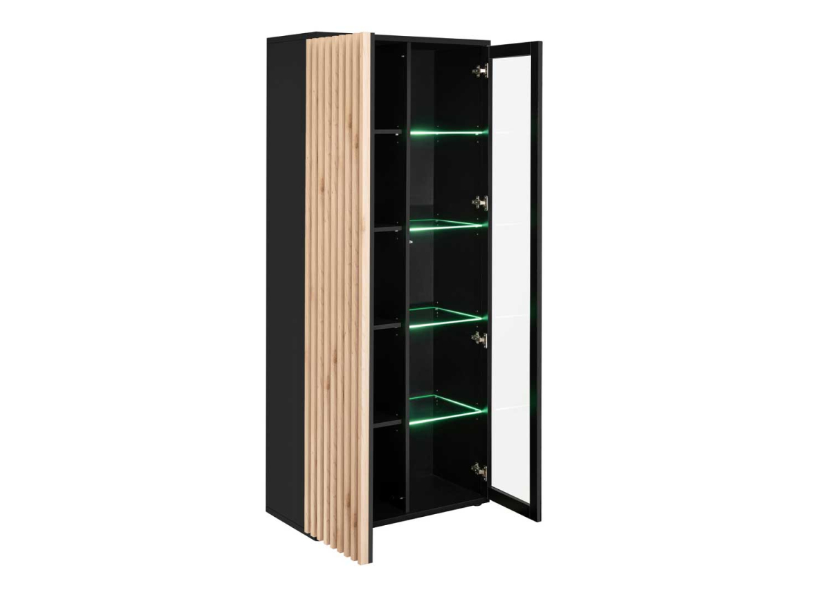 Vitrine 2 portes noir avec façades en tasseaux