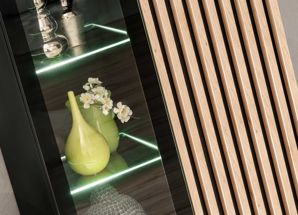 Ensemble Meuble TV , Vitrines avec LED, Noir et Bois